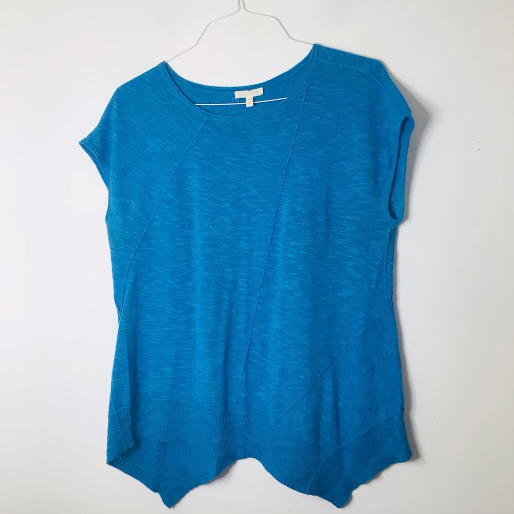 Eileen Fisher Bright Blue Short Sleeve Top petite large blue linen